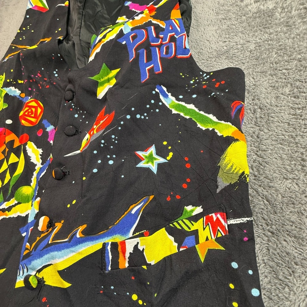 Vintage Planet Hollywood Vest L/XL Black Colorful Graphics 90s Waistcoat - Picture 4 of 7